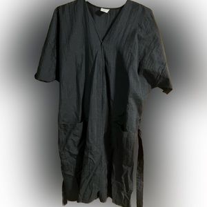 🍄Salon Client Robe Tie Belt Front Pockets Collar Snap Neck Black One Size